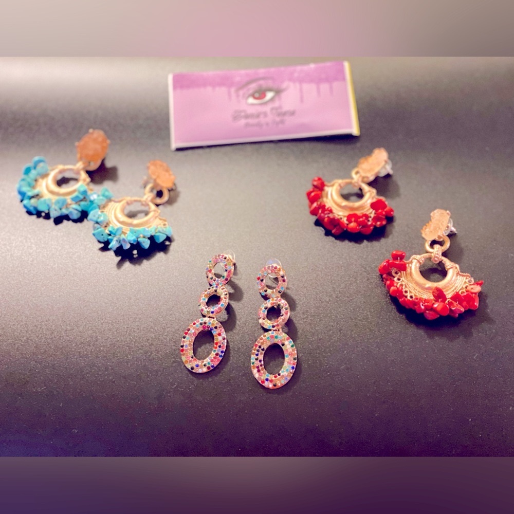 Viva Muchacha Cyrstal Stone  Handmade Earrings Blue/Red/Multi